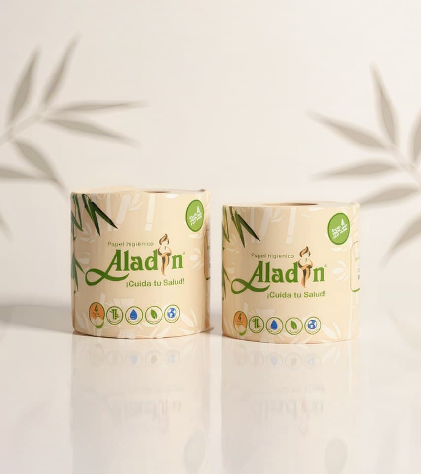 Papel higiénico Aladín de fibra de bambú, presentación en rollo